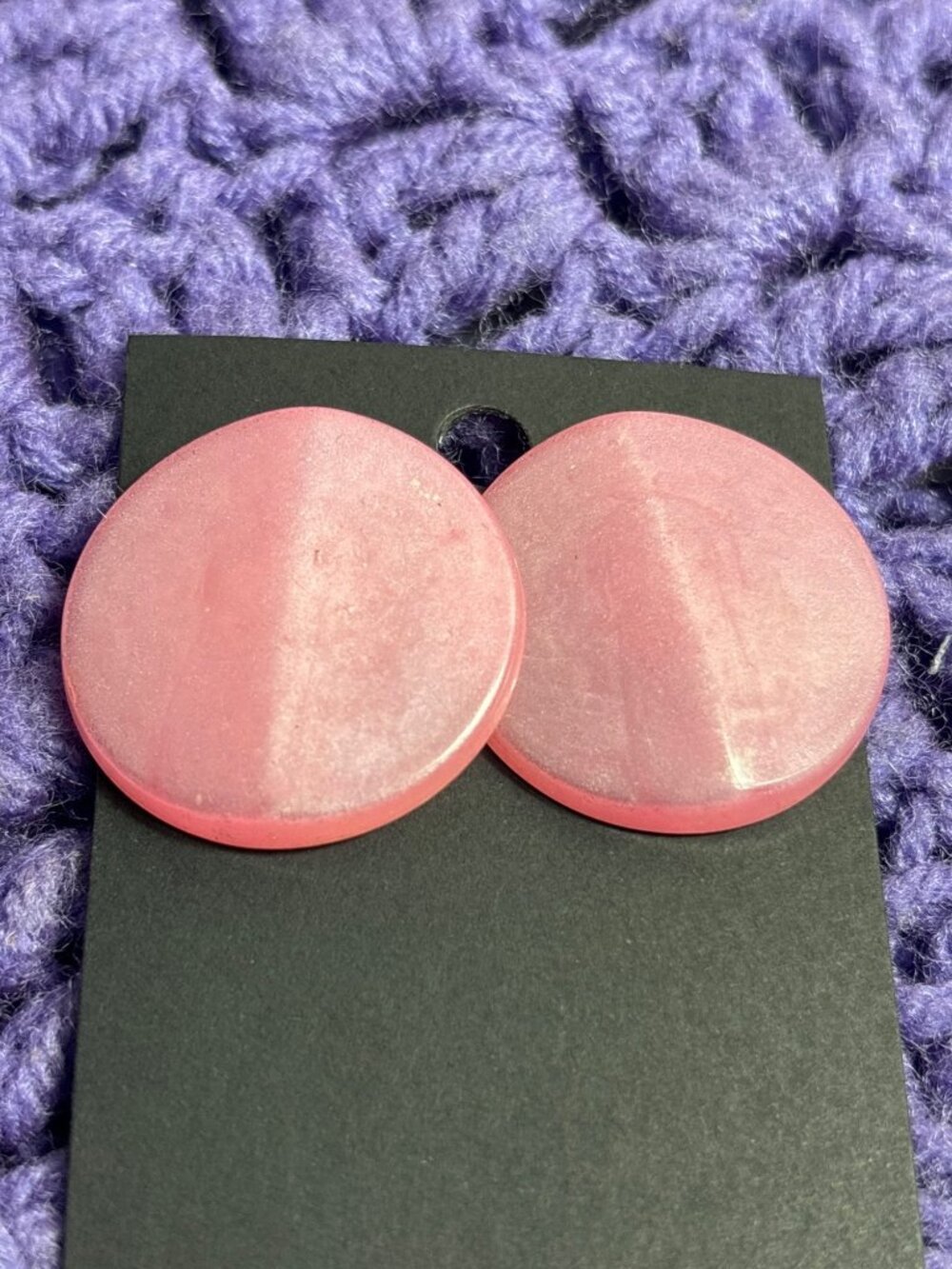 Vintage 80s Pink Lucite Circle Stud Earrings 1.25 inches